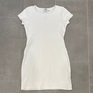Princess Polly White  Short Sleeve Rib Knit Mini Dress